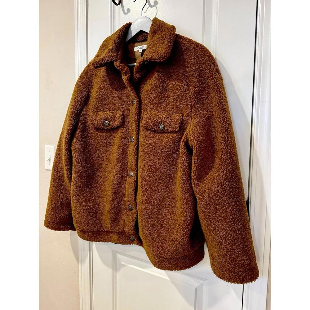 MAX STUDIO Sherpa Teddy Jacket Women's XL Brown Button Front Faux Shearling Coat - Picture 8 of 9